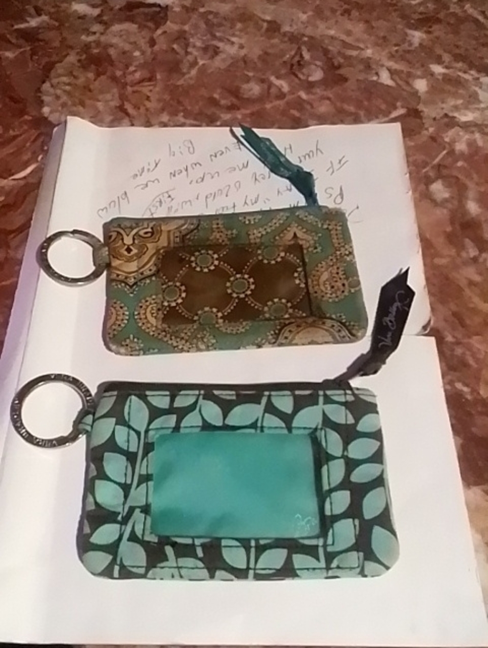 Vera Bradley Patterned Teal and Brown ID Wallet Set